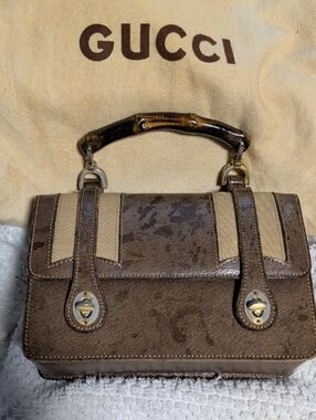 Vintage Gucci Leather/Canvas Bamboo Handle Handbag